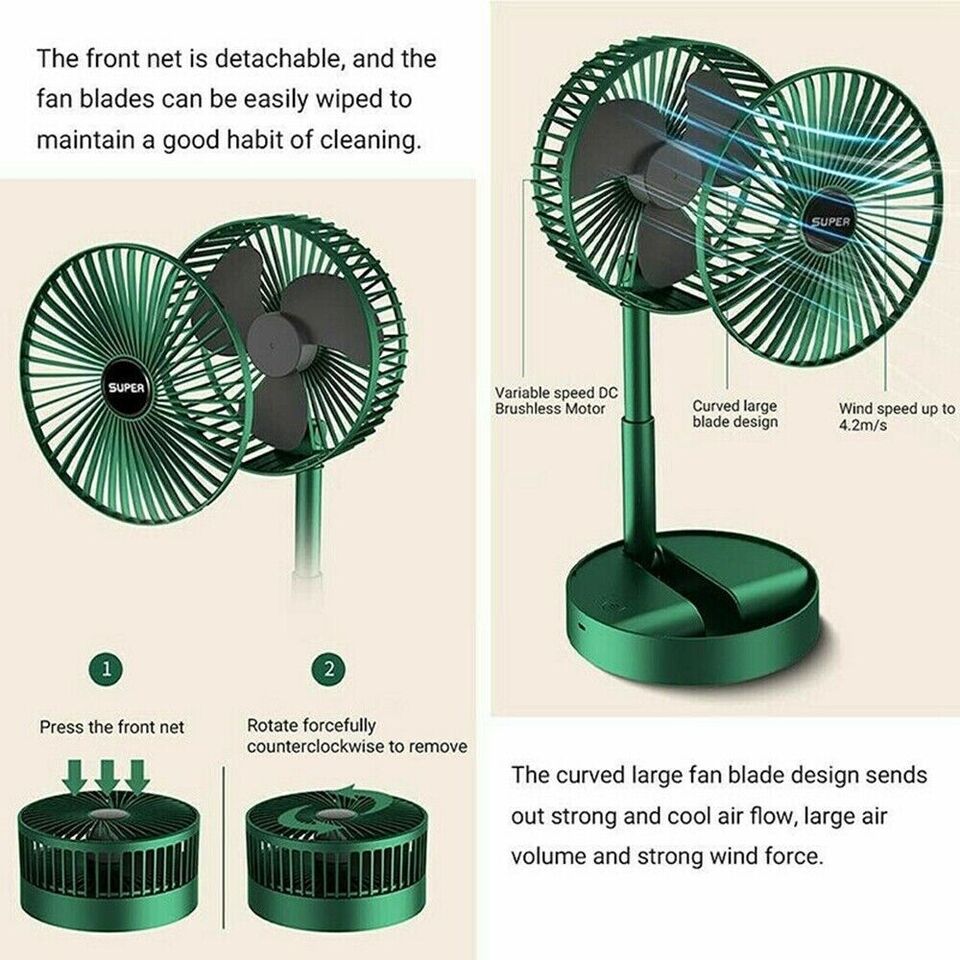 Portable Rechargeable Telescopic Folding Fan | USB Foldable | Table Desk Fan