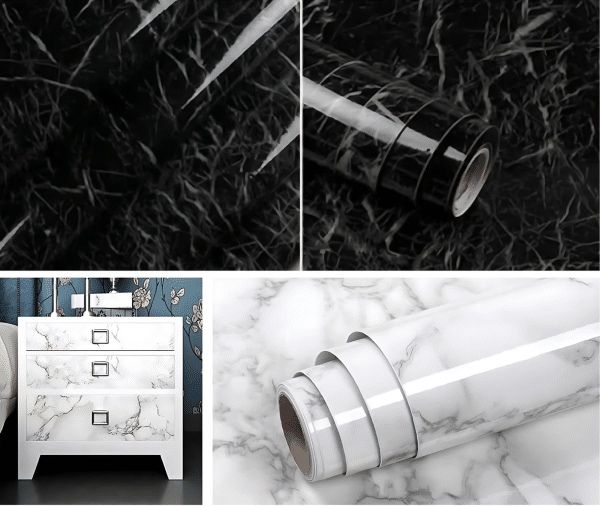 Self Adhesive Marble Sheet For Kitchen / Waterproof Anti Oil & Heat Resistant Wallpaper Sheet - White