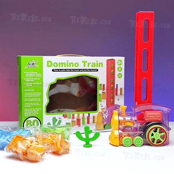 Domino Set Up Train, Domino Train Toy Blocks Set with Lights and