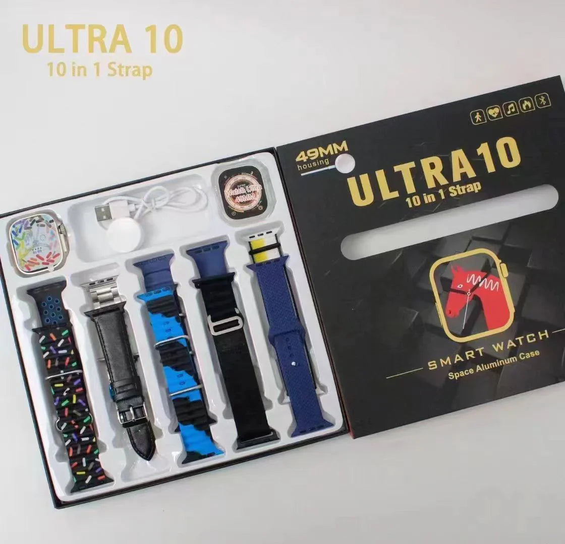 Ultra 10 Smart Watch | 10 in 1 Straps+Jelly Case | BT