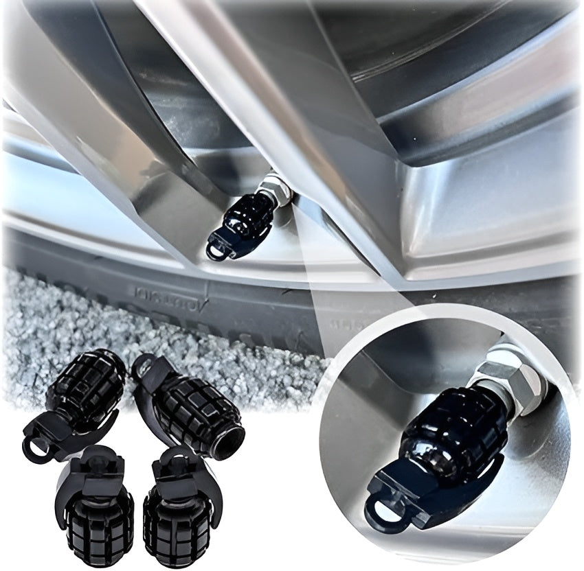 Pack of 2 - Grenade Tyre Air Valve Nozzle Caps for Car