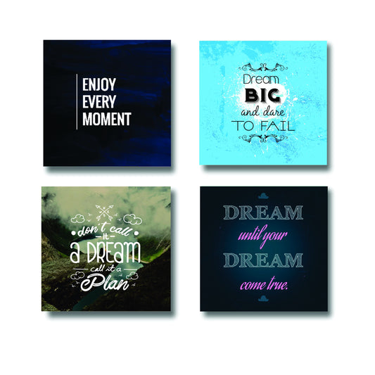Set Of 4 Motivational Sticky Canvas Frames For Wall Decore / Sticky
