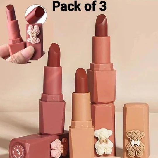 Color Castile Pack of 3 Bear Shape Matte Lipsticks Long-Lasting, Bold - CheckNpays
