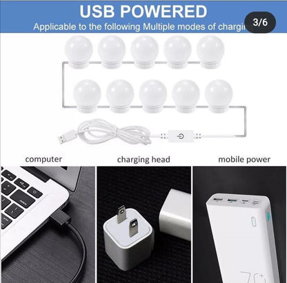 Vanity Light LED Bulbs for Makeup Mirror Stand 10 Bulbs with 3