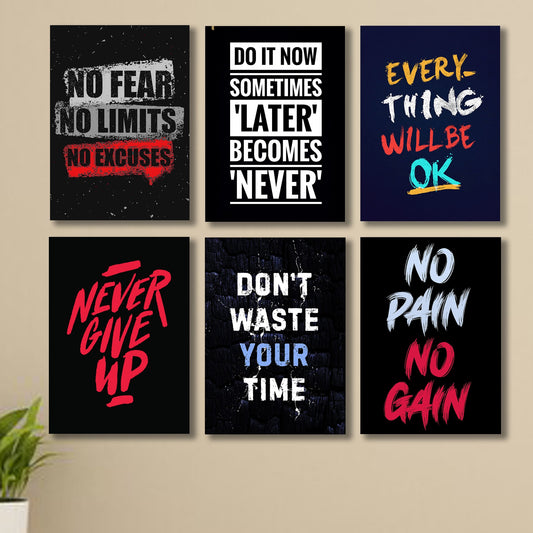 set of 6 Motivational sticky canvas frames for wall decore / sticky