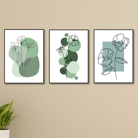 set of 3 abstract plant art wooden canvas frames for wall decore