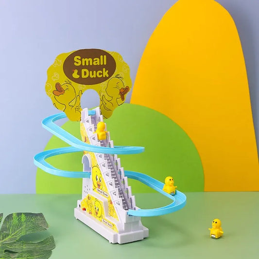 Small Duck Climbing Stairs Toy DIY Racing Track Toy Music Duck Roller
