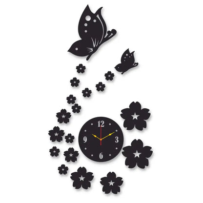 3d wall clock | Wall Clock With Wooden Butterflies , Flowers