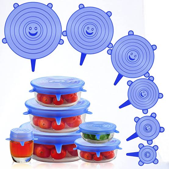 6Pcs Kitchen Reusable Silicone Seal Lid, Universal Silicone Stretch Lids for Food