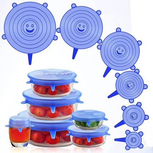 6Pcs Kitchen Reusable Silicone Seal Lid, Universal Silicone Stretch Lids for Food