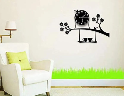 3d wall clock Birds on Tree with Coffee Cups Creative 3D DIY