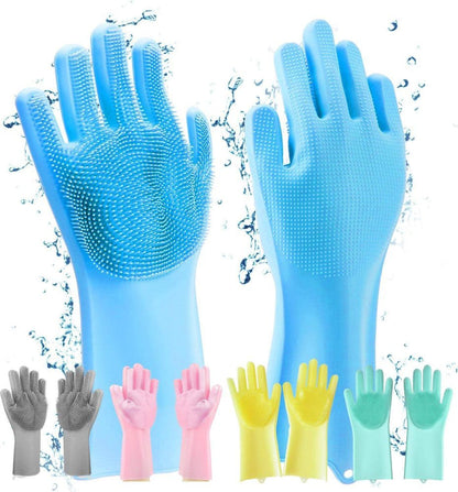 Pair of Silicone Washing Full Finger Gloves For Home &amp; Kitchen (Random