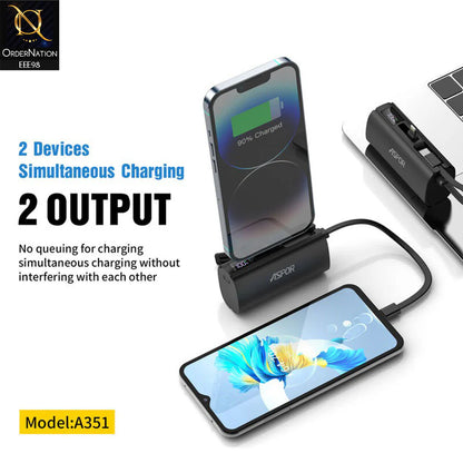 Aspor A351 2in1 Iphone &amp; Type-C Flexible Portable Mini 5000mah Power Bank