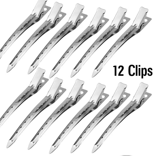 Pack of 12 Hair clips silver steel For Women and Men Duck