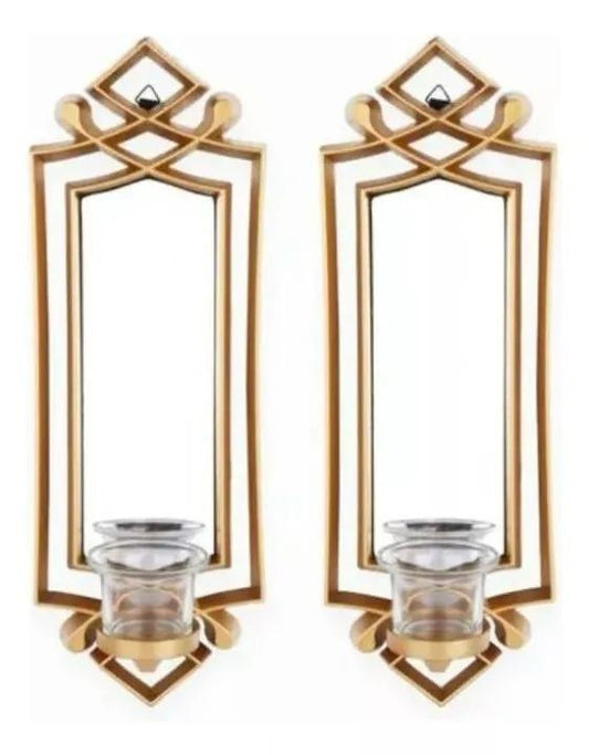 2 Pcs Fancy Wall Mirror &amp; Candle Stand Decor For Home &amp;