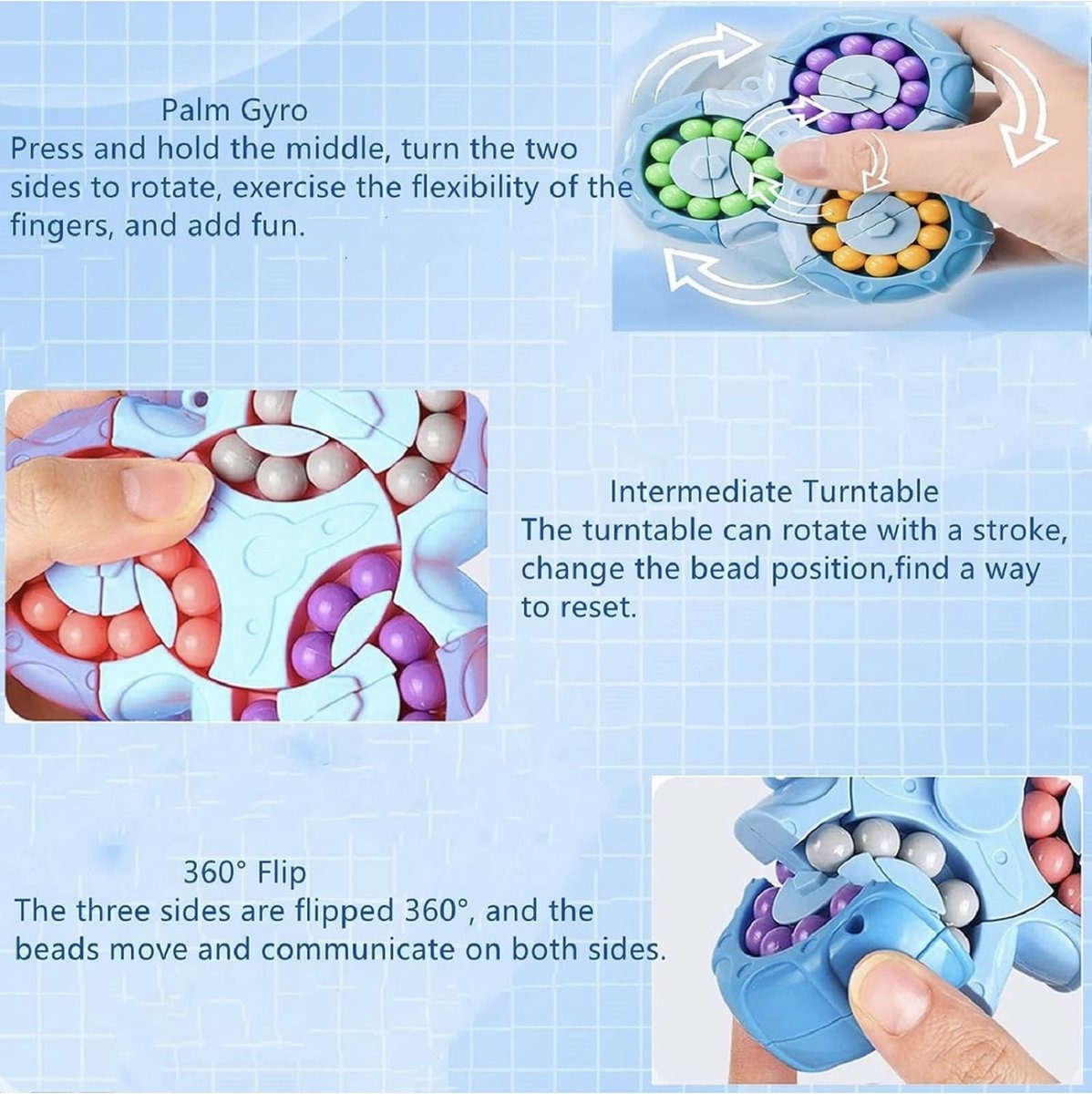 3-in-1 Fidget Spinner Magic Bean Rotating Cube Toy Double Flip Triangle