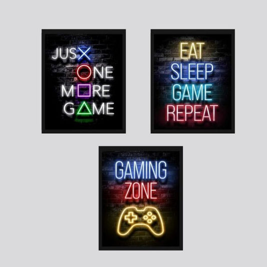 Set Of 3 Gaming Text Neon Wall Frames 8x11 inches size /