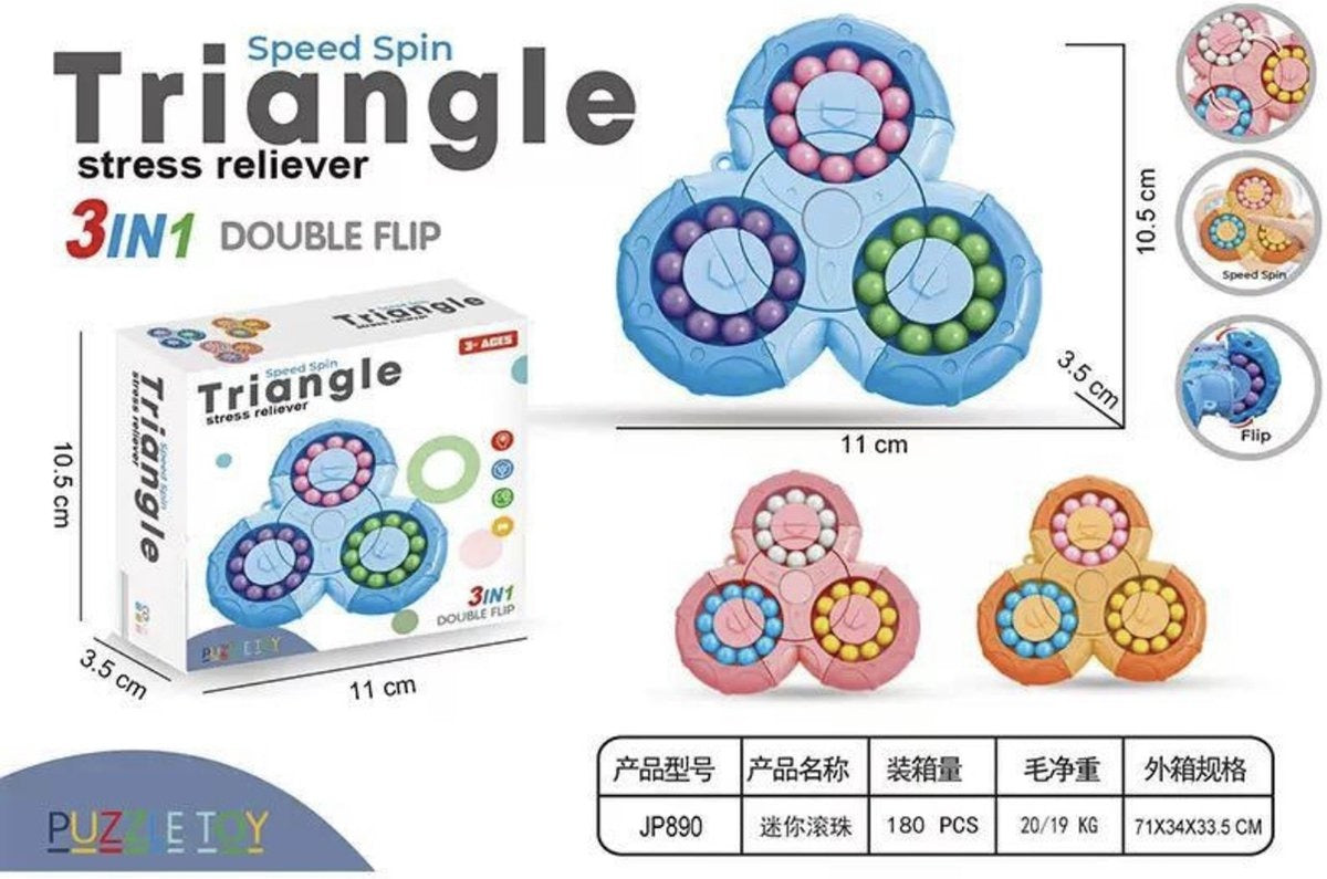 3-in-1 Fidget Spinner Magic Bean Rotating Cube Toy Double Flip Triangle