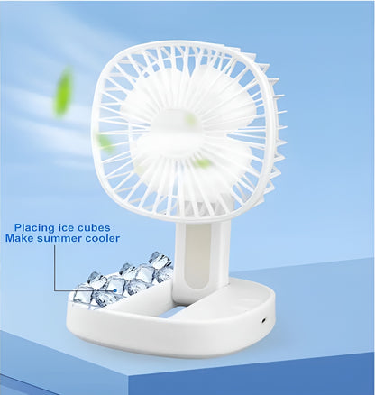 Mini USB Rechargeable Fan Desktop Foldable with Led Light | 3 Speed