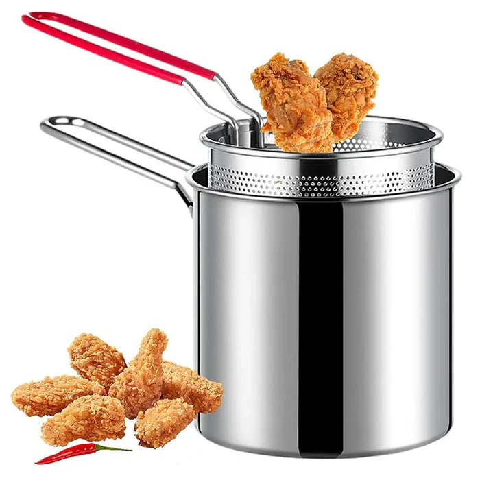 Stainless Steel Deep Fryer Pot with Strainer Heavy-Duty Frying Pan for