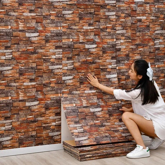 (1piece )brown 3d Wall Stickers Faux Brick White Brick | Bedroom Home