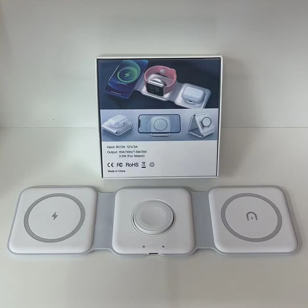 15W 3 in 1 Magnetic Wireless Charger Phone Induction Fast Charging Stand