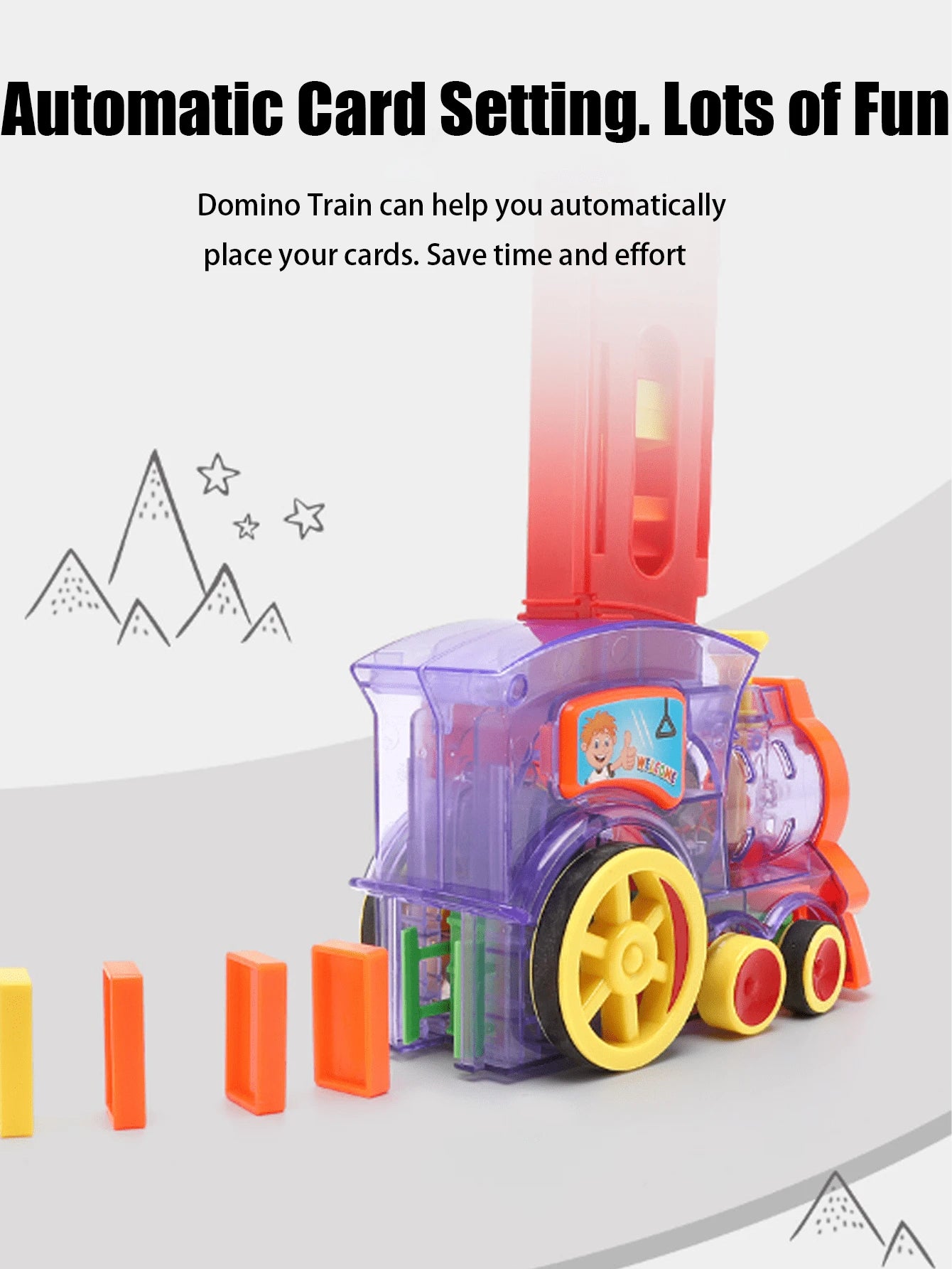 Domino Set Up Train, Domino Train Toy Blocks Set with Lights and