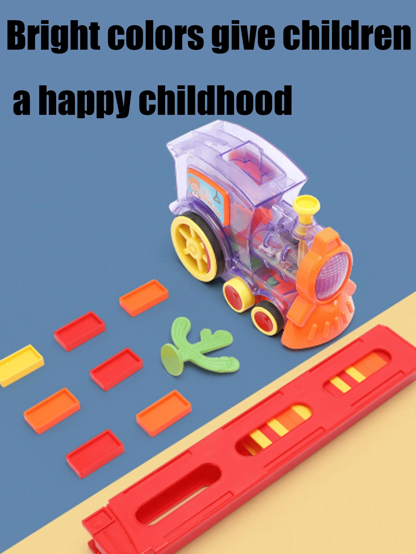 Domino Set Up Train, Domino Train Toy Blocks Set with Lights and