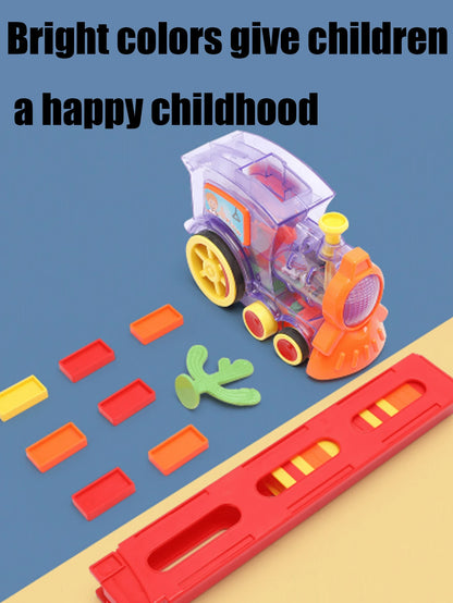 Domino Set Up Train, Domino Train Toy Blocks Set with Lights and