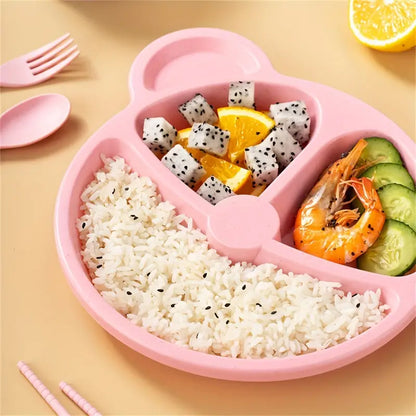 5 Pcs Bear Plate Set - Cartoon compartment dinner plate | Includes