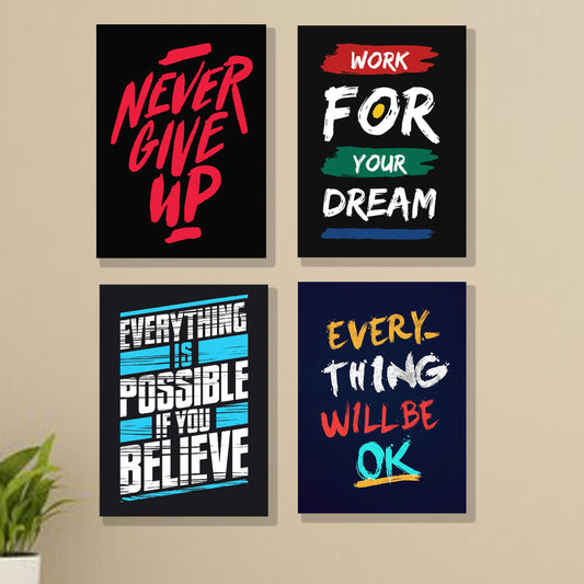 set of 4 Motivational sticky canvas frames for wall decore / sticky