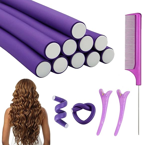 Pack of 10 Hair Rollers Papilotten Hair Rollers, Curls Without Heat Foam