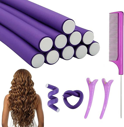 Pack of 10 Hair Rollers Papilotten Hair Rollers, Curls Without Heat Foam