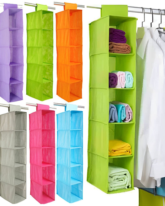 5 Shelf Clothes Hanging Organizers Pant Organizer Wardrobe Section Storage Closet Organiser