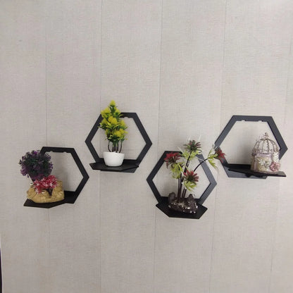 (3 pcs set ) Hexagon Shape 3D Wooden Wall Shelf | Wall