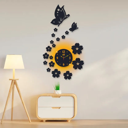 3d wall clock | Wall Clock With Wooden Butterflies , Flowers