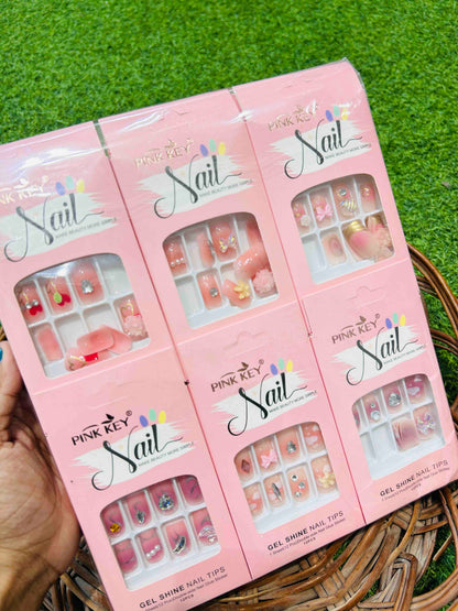 Pink Key STONES WORK NAILS Nails - Party, Wedding Nails (Random Design
