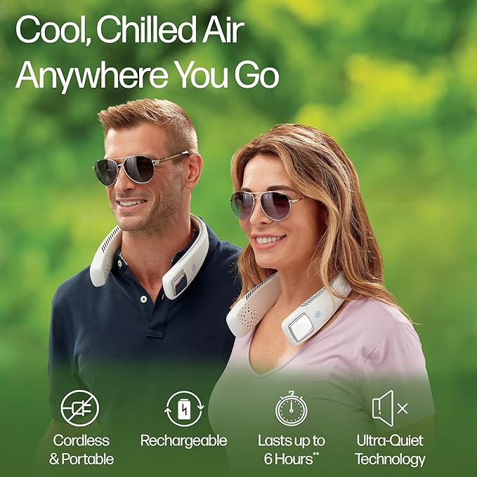 Wearable 3-Speed Neck Cooler, Small Fan for Outdoor &amp; Indoor Use, USB-Rechargeable