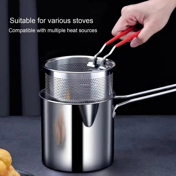 Stainless Steel Deep Fryer Pot with Strainer Heavy-Duty Frying Pan for