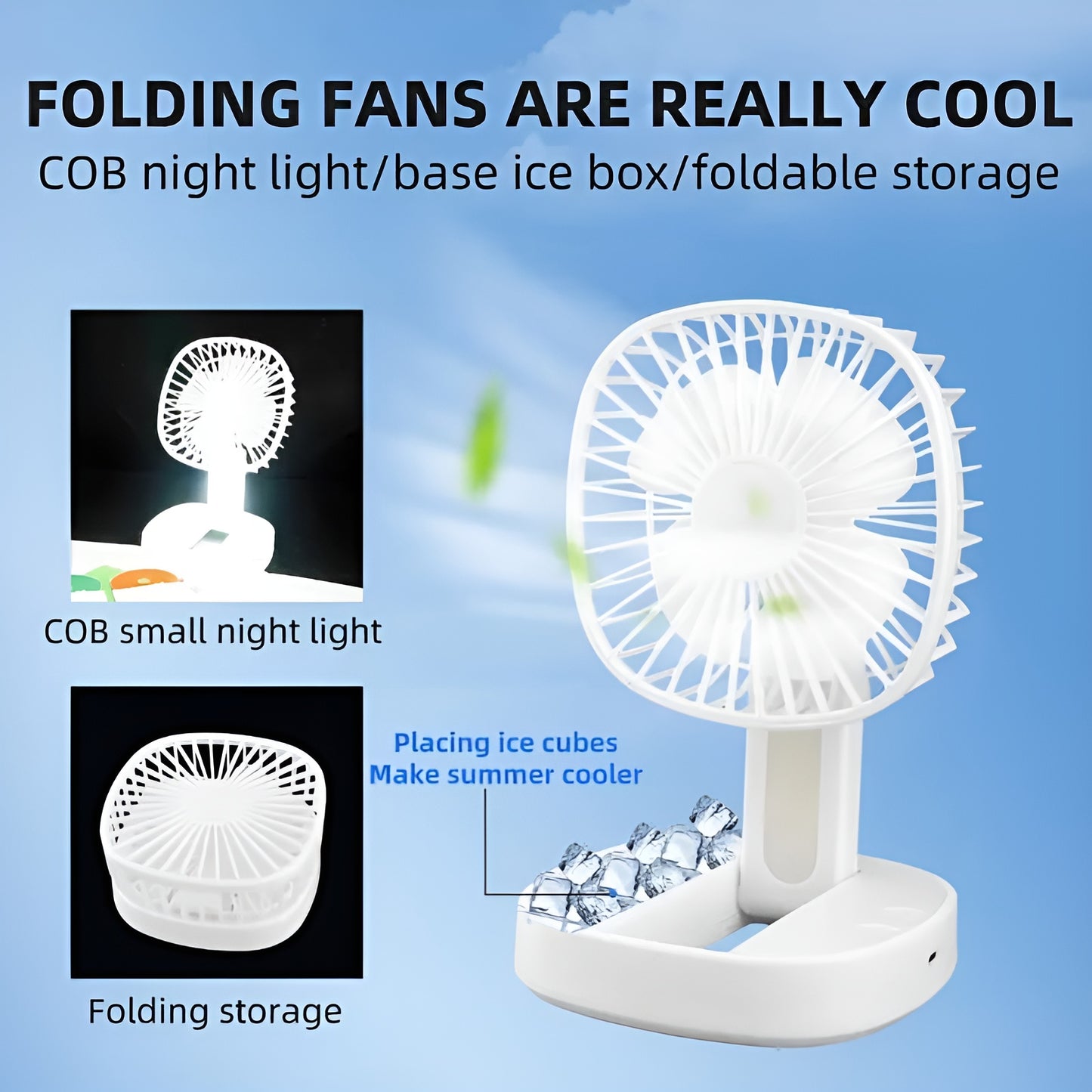 Mini USB Rechargeable Fan Desktop Foldable with Led Light | 3 Speed