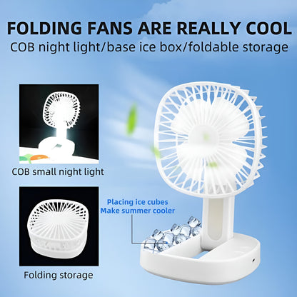 Mini USB Rechargeable Fan Desktop Foldable with Led Light | 3 Speed