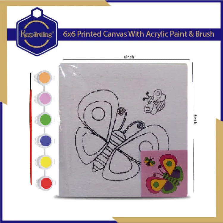 6x6Inches Different Printed outline Designs Canvas board with Acrylic Colours and a