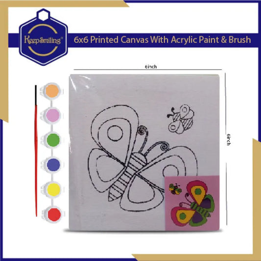 6x6Inches Different Printed outline Designs Canvas board with Acrylic Colours and a