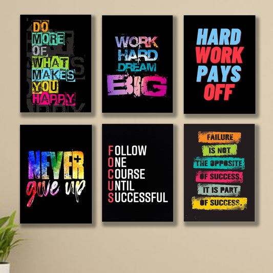 set of 6 Motivational sticky canvas frames for wall decore / sticky