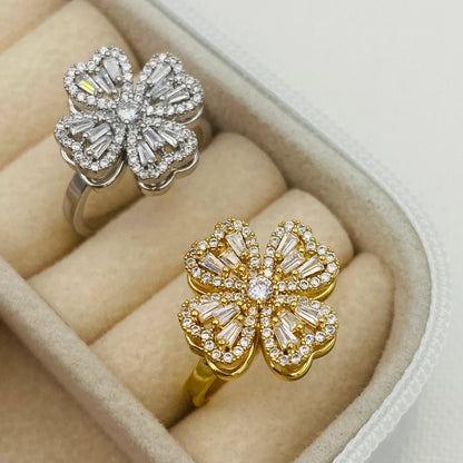 1 Piece Imported Dazzling Movable Floral Blossom Adjustable Rings - 2 Color 