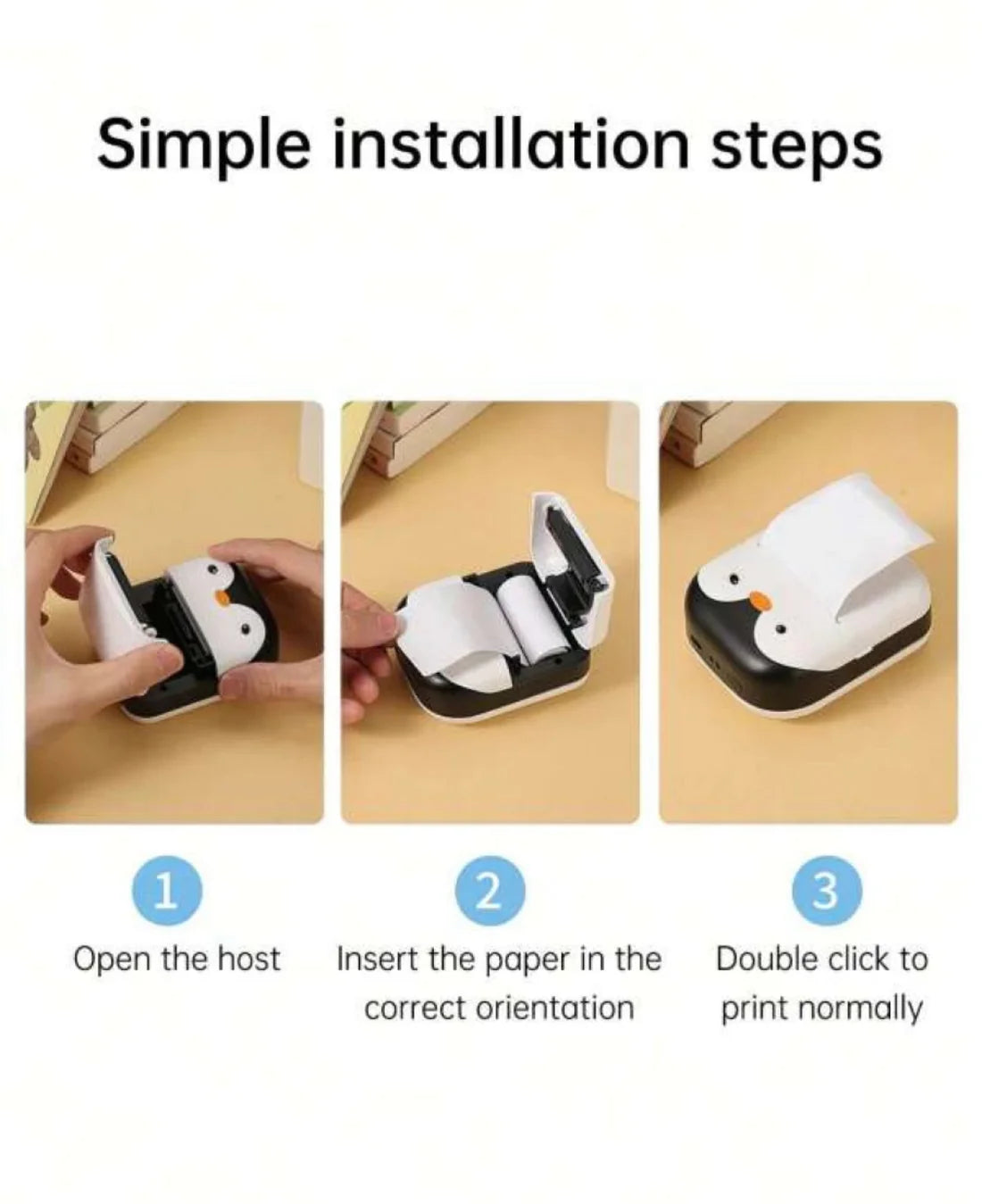 The Adorable Penguin Design Rechargeable Portable Mini Printer (random color)