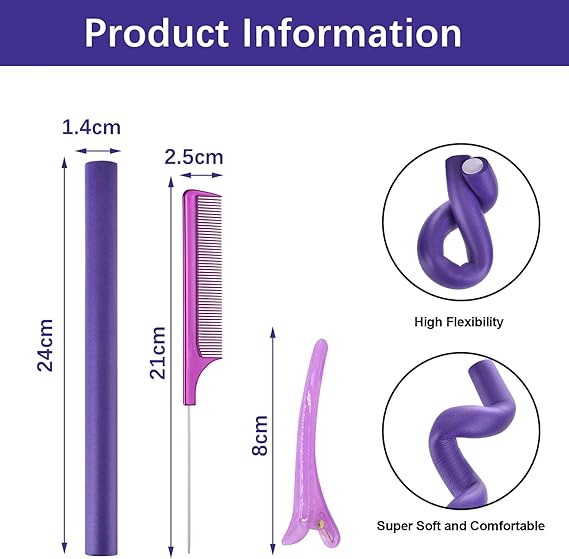 Pack of 10 Hair Rollers Papilotten Hair Rollers, Curls Without Heat Foam