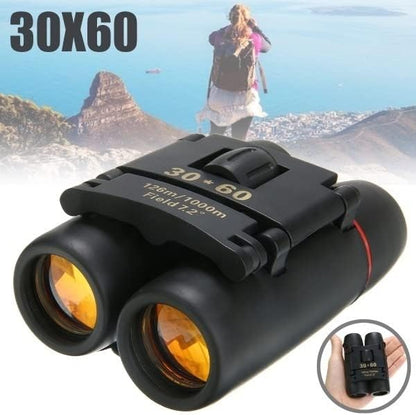 30x60 Compact Folding Binoculars, Folding Telescope With Clean Cloth and Carry Case