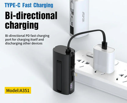 Aspor A351 2in1 Iphone &amp; Type-C Flexible Portable Mini 5000mah Power Bank