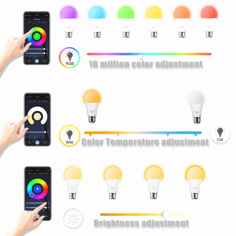 Color Changing Smart WIFI RGB led bulb, Dim-able and Color changing -